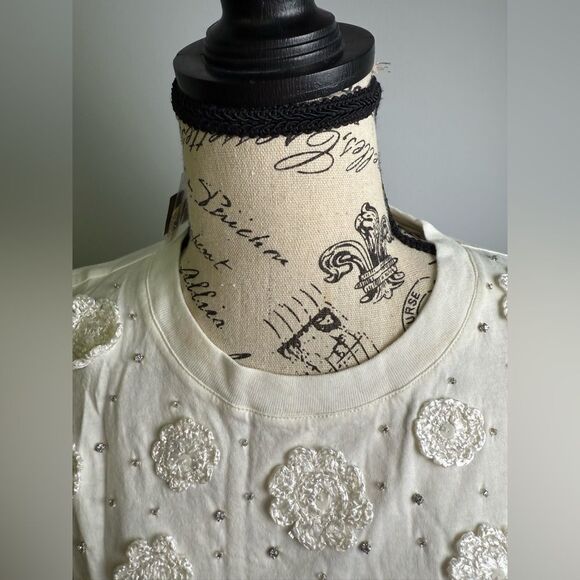 J.Crew Cropped T-shirt with crochet floral appliqués NWT Size S - Picture 5 of 10
